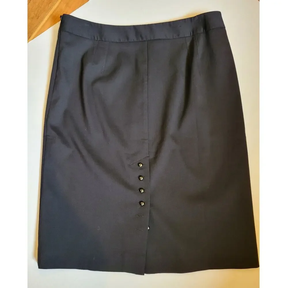 Ann Taylor Loft Navy Blue Midi Skirt side zipper buttons down back Sz. 14P NWT